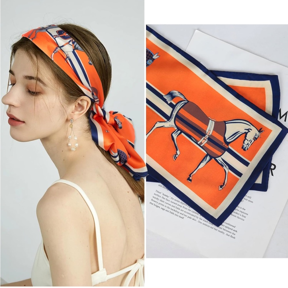 Satin Scarf Mulberry Silk Printed Head Wrap Hair Band 7" x 59"